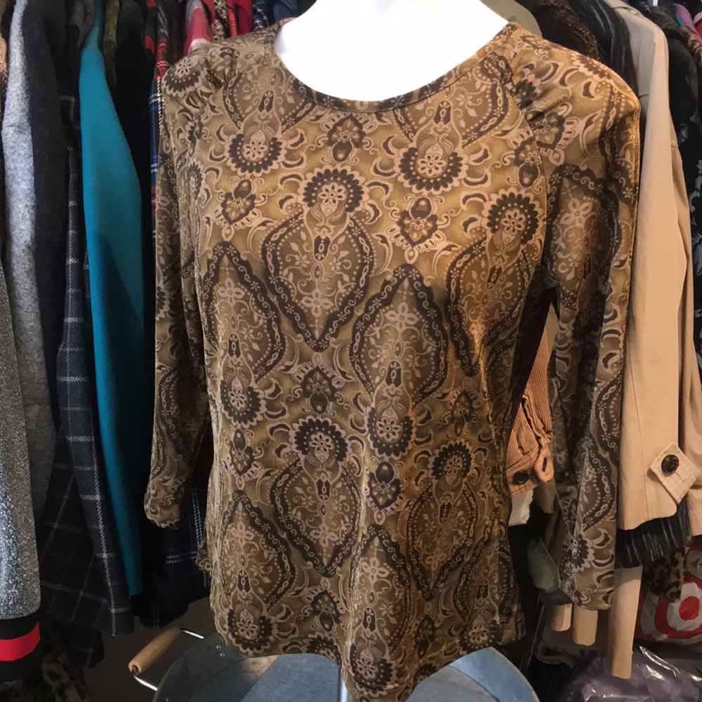 Vintage No Boundaries Paisley Olive Mesh Stretch Top
